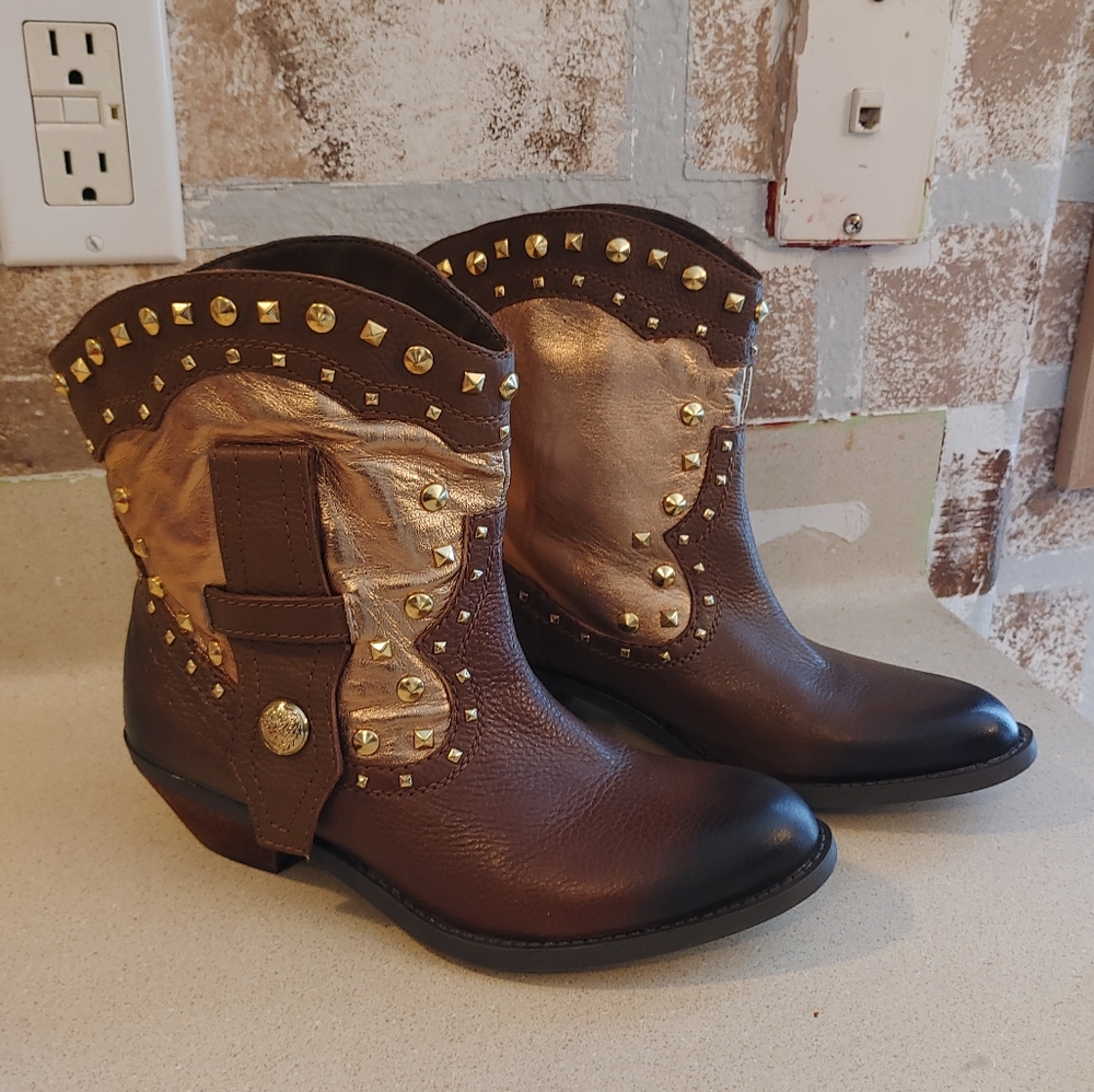 Vince Camuto "Madalissa" gold stud cowboy boots